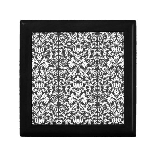Black White Damask Lace Brocade Jewelry Box (Front)