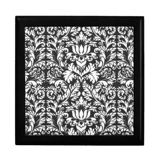 Black White Damask Lace Brocade Keepsake Box (Front)