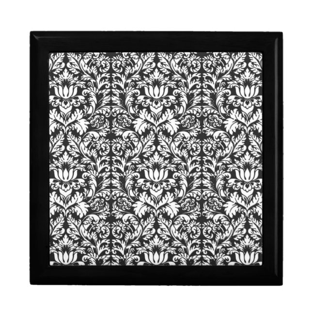 Black White Damask Lace Brocade Keepsake Box (Front)
