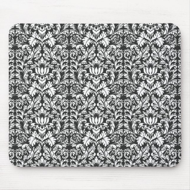 Black White Damask Lace Brocade Mouse Pad (Front)