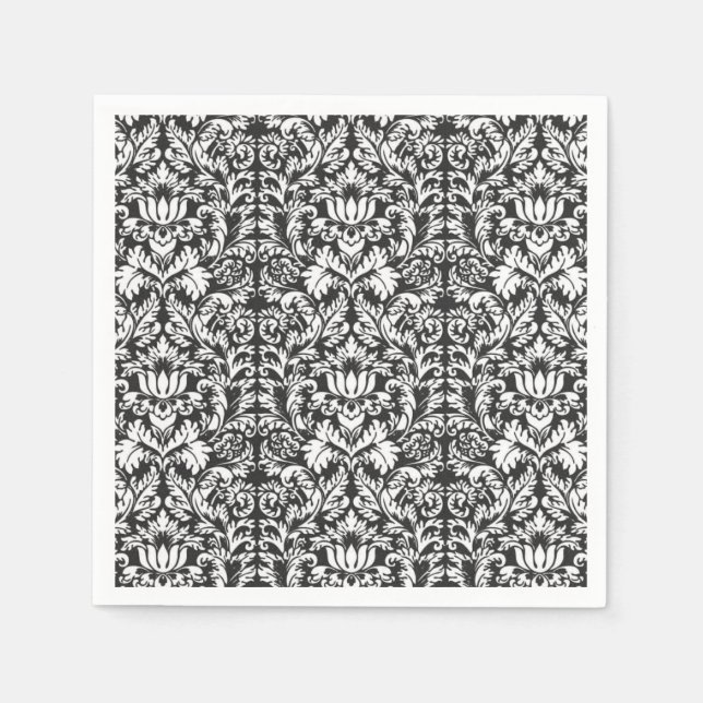Black White Damask Lace Brocade Napkins (Front)