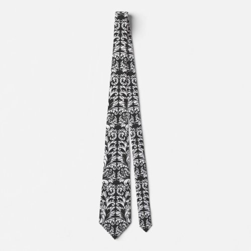 Black White Damask Lace Brocade Neck Tie