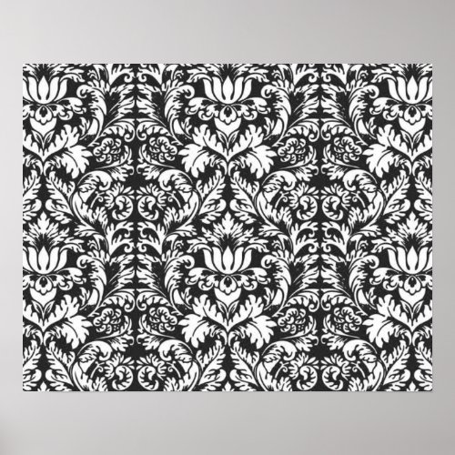 Black White Damask Lace Brocade Poster