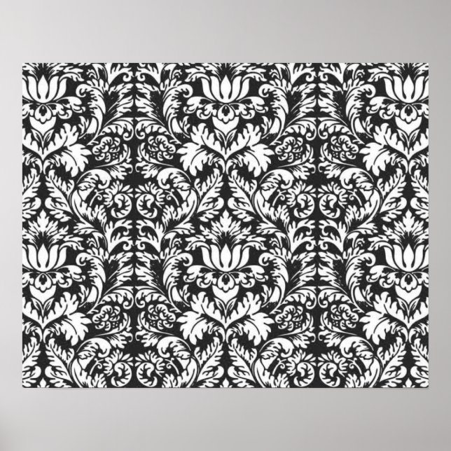 Black White Damask Lace Brocade Poster (Front)