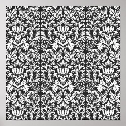 Black White Damask Lace Brocade Poster