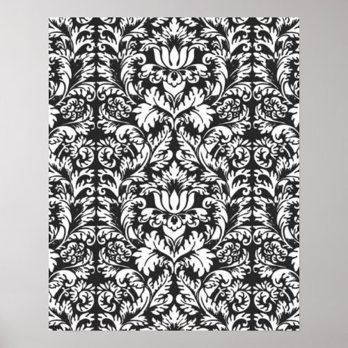 Black White Damask Lace Brocade Poster