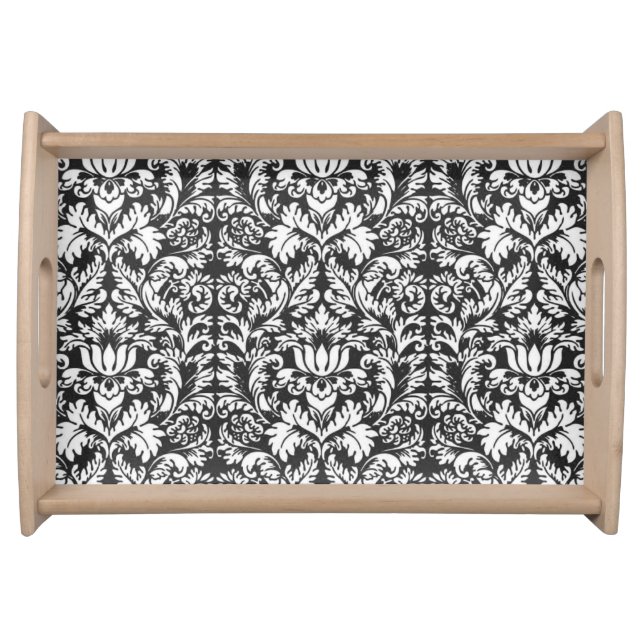Black White Damask Lace Brocade Serving Tray (Front)