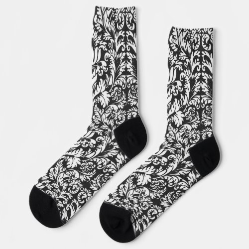 Black White Damask Lace Brocade Socks