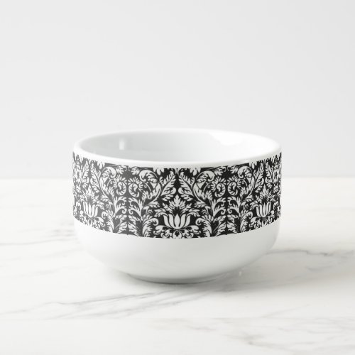 Black White Damask Lace Brocade Soup Mug