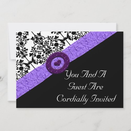 Black &amp; White Damask Lavender Sparkle Heart Custom Announcements
