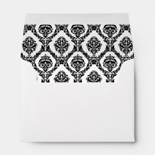 Black White Damask Lined Wedding Envelope