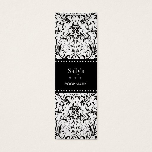 Customizable Black &amp; White Damask Mini Bookmark Business Card Templates