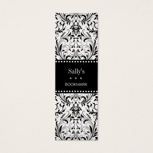 Black & White Damask Mini Bookmark (Front)