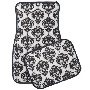 Black & White Damask Modern Trendy Pattern Glam Car Mat