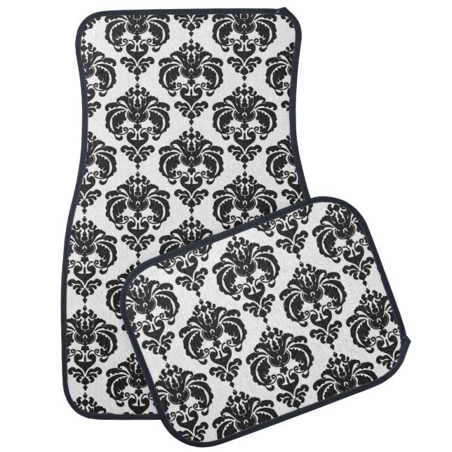 Black & White Damask Modern Trendy Pattern Glam Car Mat (Set)