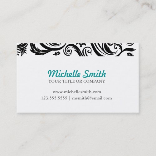 Black White Damask Monogram Business Cards