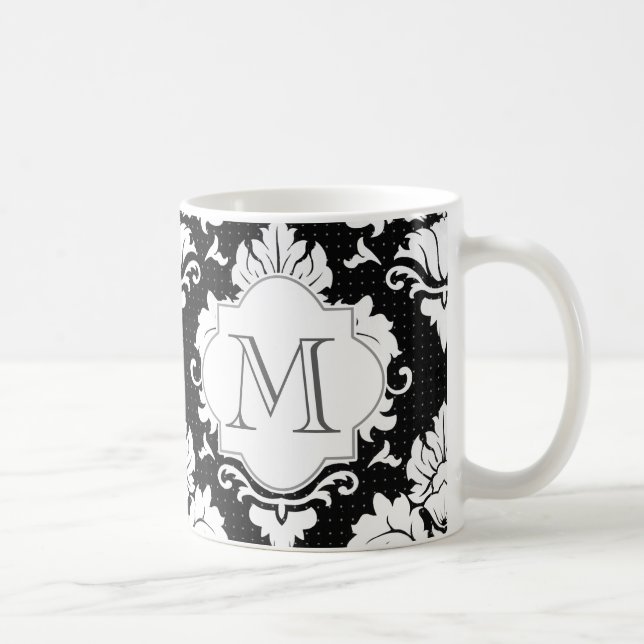 Black & White Damask Monogrammed Mug (Right)