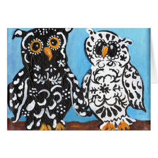 Black & White Damask Owls Cards (Front Horizontal)