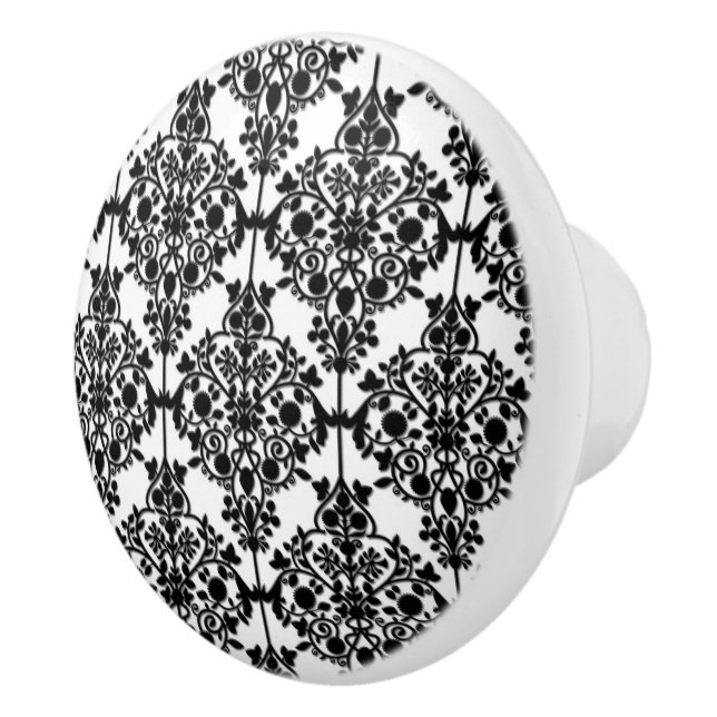 Black & White Damask Pattern Ceramic Knob (Right)