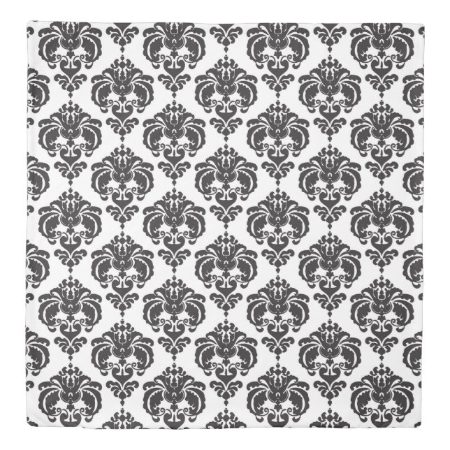Black & White Damask Pattern Chic Elegant Trendy Duvet Cover (Front)