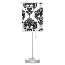 Black & White Damask Pattern Chic Elegant Trendy Table Lamp