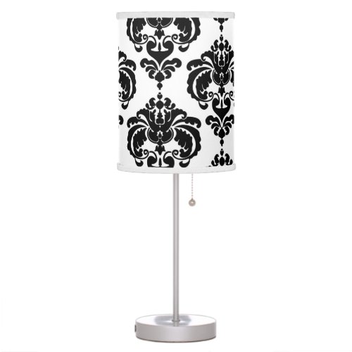 Black  White Damask Pattern Chic Elegant Trendy Table Lamp
