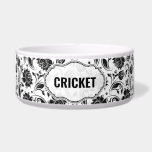 Black & White Damask Pattern Custom Name<br><div class="desc">Black and white vintage floral damask with customizable name for your baby dog.</div>