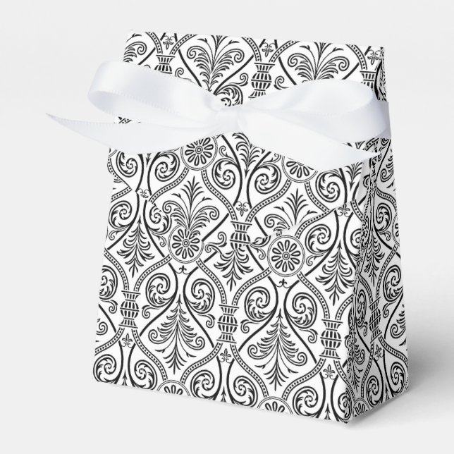 Black & White Damask Pattern Favor Box (Front Side)