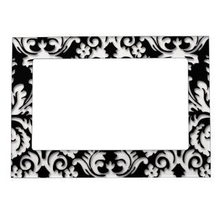 Black & White Damask Pattern Magnetic Photo Frame