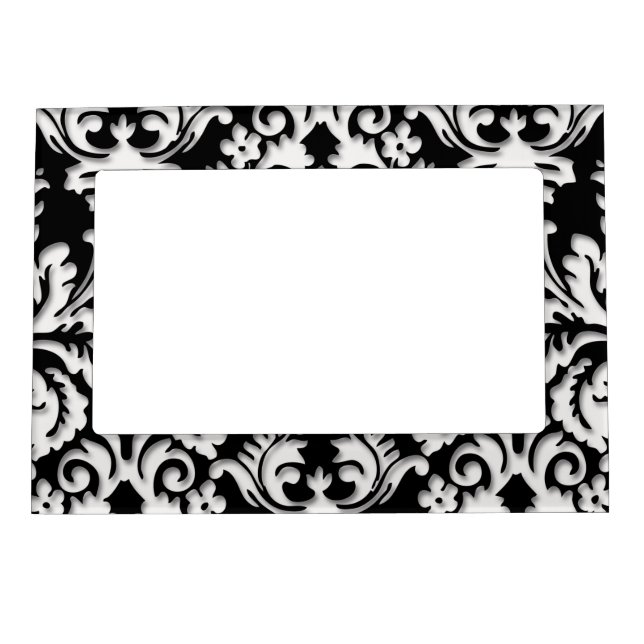 Black & White Damask Pattern Magnetic Photo Frame (Front)