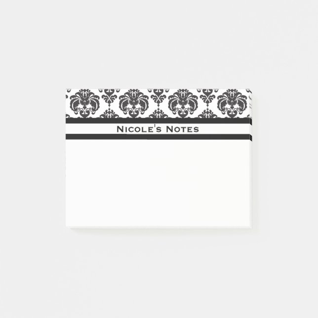 Black & White Damask Pattern Modern Personalized Post-it Notes (Front)