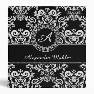 Black & White Damask Pattern-Monogram Binder