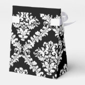Black, white damask pattern monogram wedding favor boxes (Back Side)