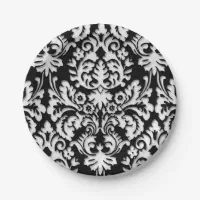 Black White Damask Pattern Paper Plates Zazzle