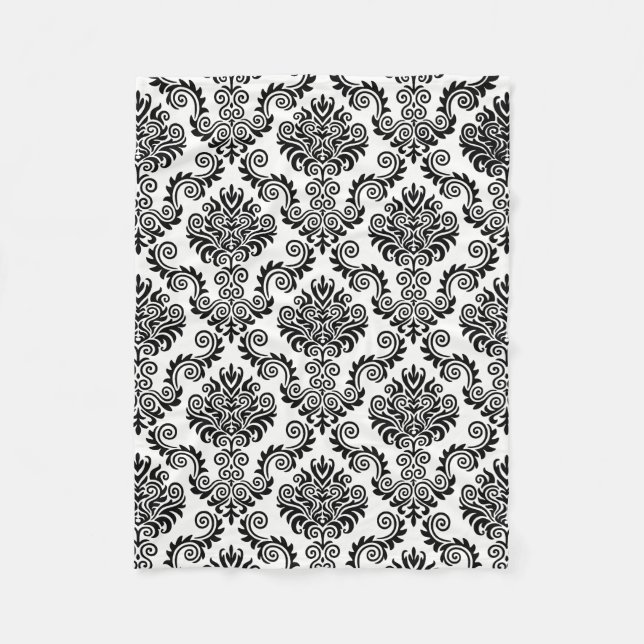 Black & White Damask Pattern{pick your color} Fleece Blanket (Front)
