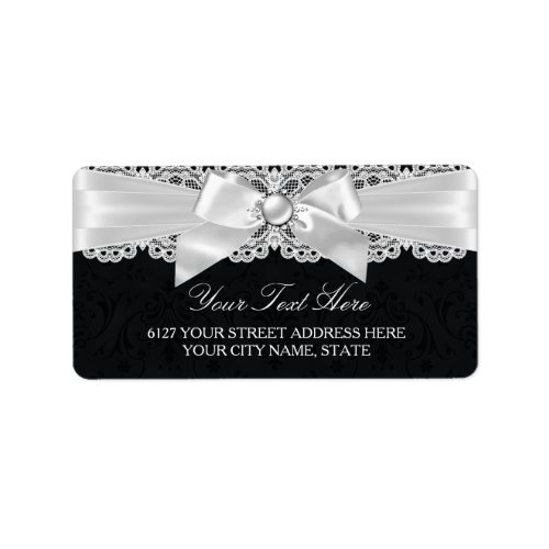 Black  White Damask  Pearl Bow Address Label