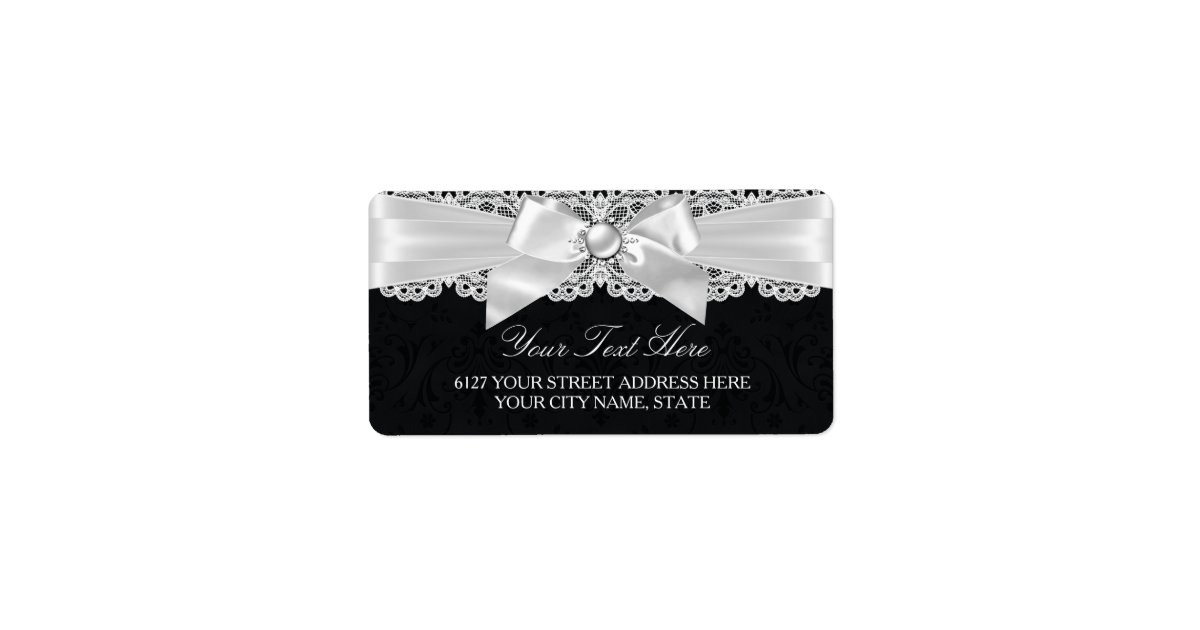 Black & White Damask & Pearl Bow Address Label | Zazzle.com