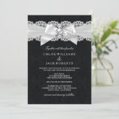 Black & White Damask & Pearl Bow Wedding Invite (Standing Front)