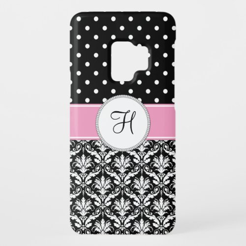 Black White Damask Pink Monogram Case_Mate Samsung Galaxy S9 Case