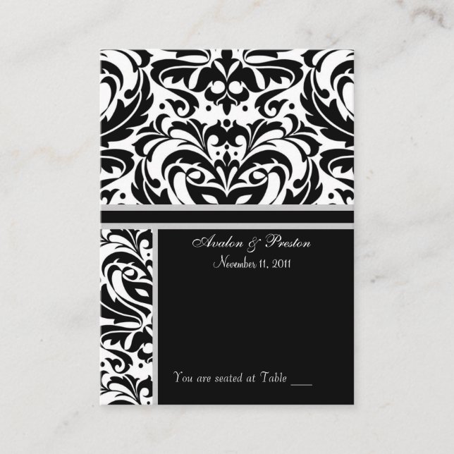 Black & White Damask  Placecard Business Card (Front)