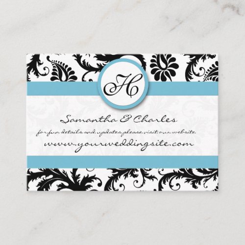 Black White Damask Pool Blue Trim Wedding Website Business Card Templates
