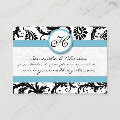 Customizable Black White Damask Pool Blue Trim Wedding Website Business Card Templates