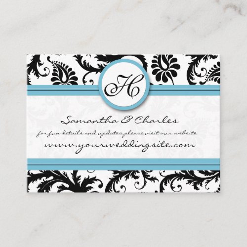 Black White Damask Pool Blue Trim Wedding Website Business Cards