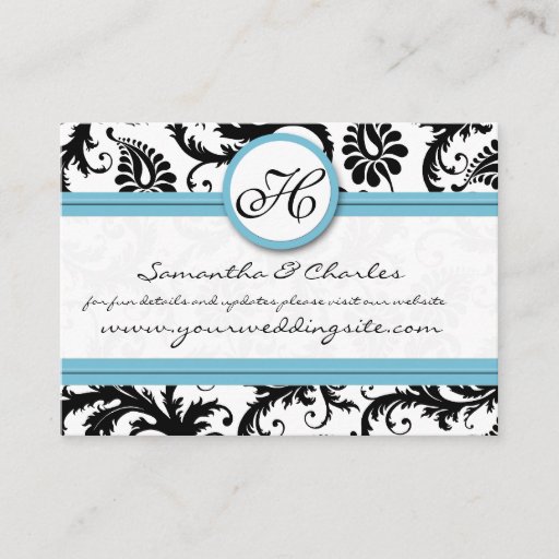 Customizable Black White Damask Pool Blue Trim Wedding Website Business Cards