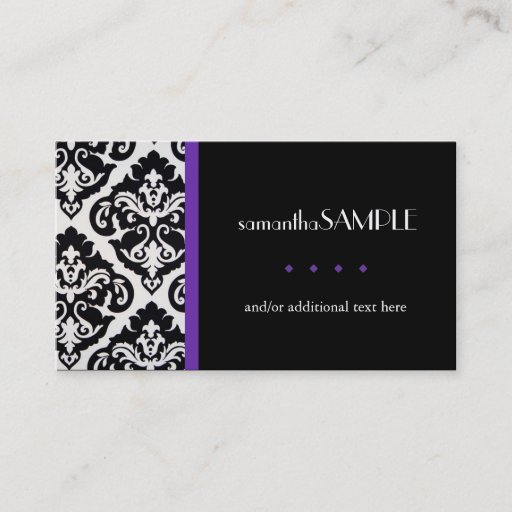 Customizable Black & White Damask, Purple Business Card Template