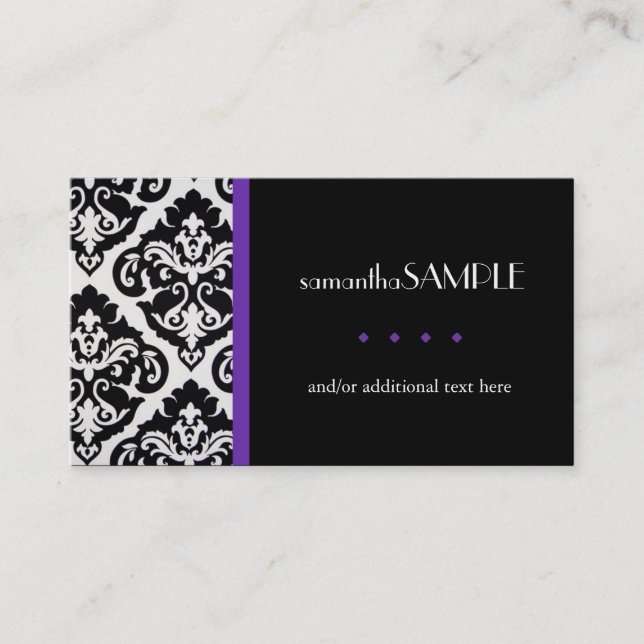Black & White Damask, Purple Business Card (Front)