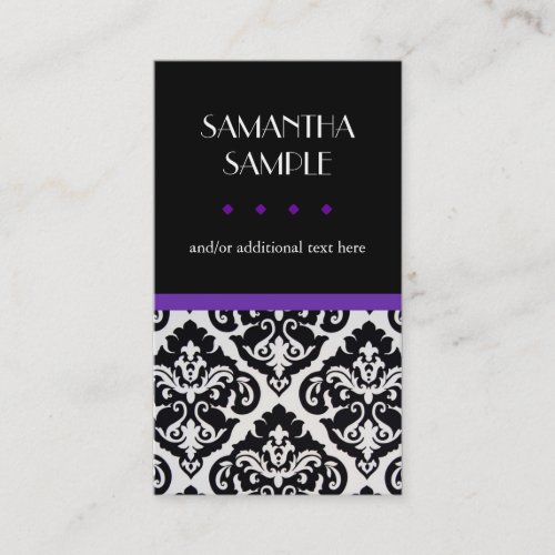 Black &amp; White Damask, Purple Business Cards