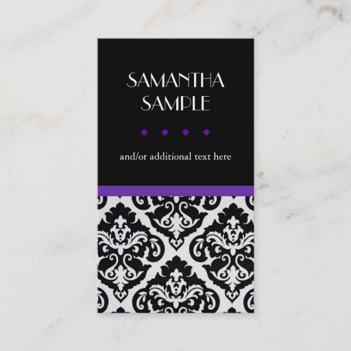 Customizable Black &amp; White Damask, Purple Business Cards