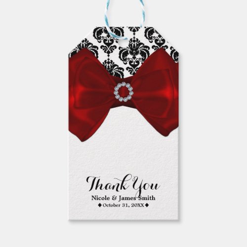 Black  White Damask Red Bow Glam Sweet 16 Party Gift Tags