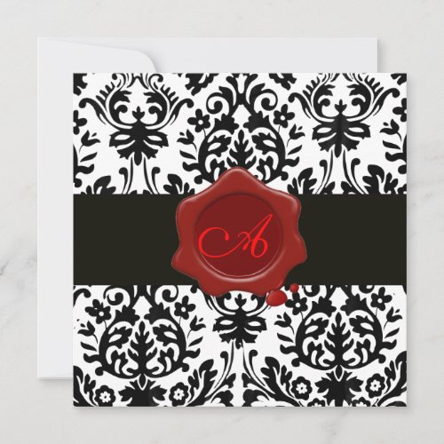 BLACK  WHITE DAMASK RED WAX SEAL MONOGRAM Ice Invitation